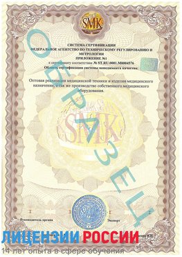 Образец сертификата соответствия (приложение) Качканар Сертификат ISO 13485
